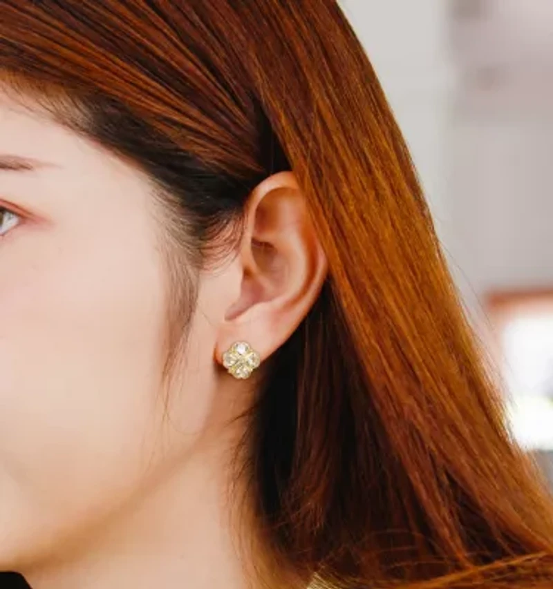 3.22 ct. t.g.w. Green Quartz Floral Earrings in Yellow Plated Sterling Silver