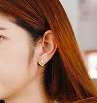 3.22 ct. t.g.w. Green Quartz Floral Earrings in Yellow Plated Sterling Silver