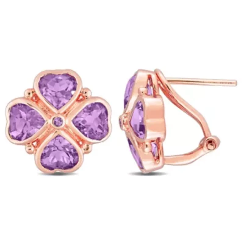 3.25 CT TGW Rose de France Clover Earrings in Rose Plated Sterling Silver