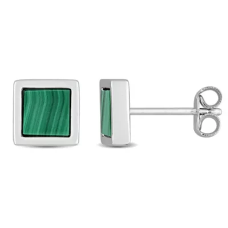 1 ct. t.g.w. Malachite Square Stud Earrings in Sterling Silver