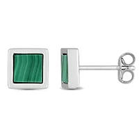 1 ct. t.g.w. Malachite Square Stud Earrings in Sterling Silver