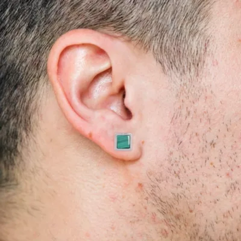 1 ct. t.g.w. Malachite Square Stud Earrings in Sterling Silver