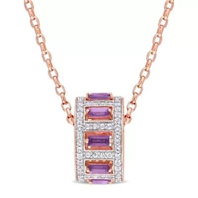 2.14 ct. t.g.w. African Amethyst & White Topaz Pendant with Chain in Rose Plated Sterling Silver