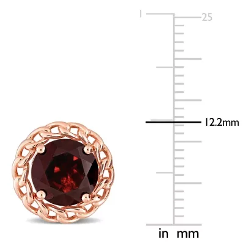 4 CT TGW Garnet Halo Stud Earrings in Rose Plated Sterling Silver