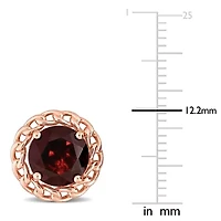 4 CT TGW Garnet Halo Stud Earrings in Rose Plated Sterling Silver