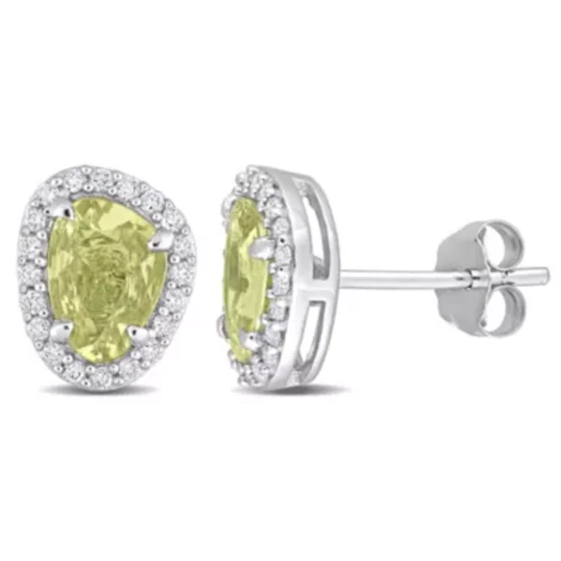 4/5 CT TGW Fancy Shaped Yellow Sapphire and 1/5 CT TW Diamond Halo Stud Earrings in 14k White Gold