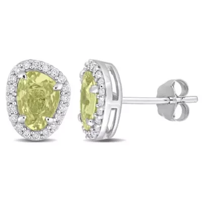 4/5 CT TGW Fancy Shaped Yellow Sapphire and 1/5 CT TW Diamond Halo Stud Earrings in 14k White Gold