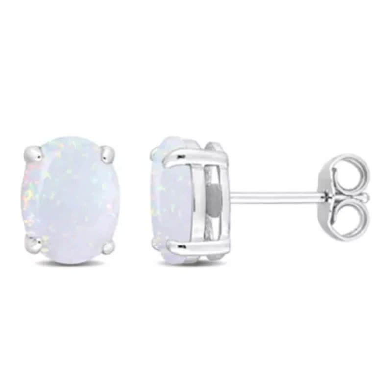 Lab Created 2 CT TGW Created Opal Stud Earrings in Sterling Silver