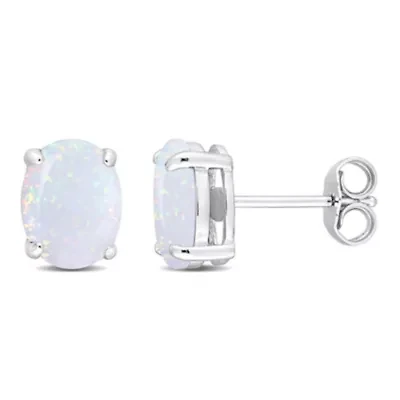 Lab Created 2 CT TGW Created Opal Stud Earrings in Sterling Silver
