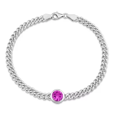 Lab Created 1.62 CT TGW Created Pink Sapphire Bracelet in Sterling Silver