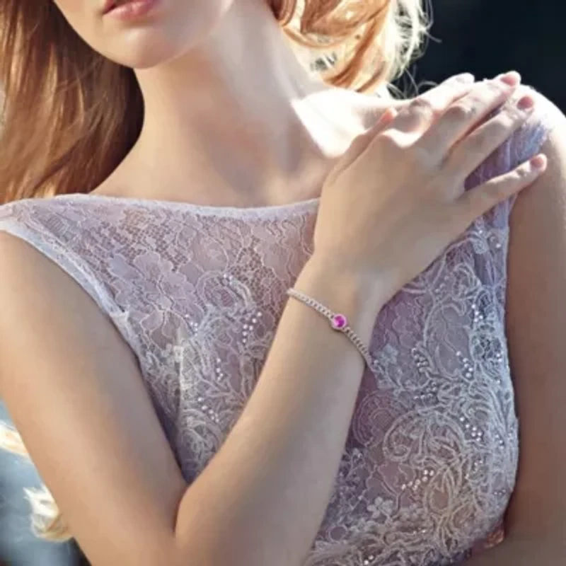 Lab Created 1.62 CT TGW Created Pink Sapphire Bracelet in Sterling Silver