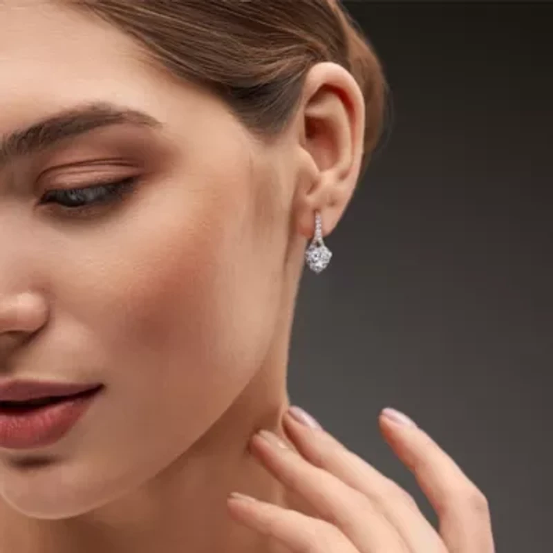 Lab Created Created White Sapphire Leverback Earrings