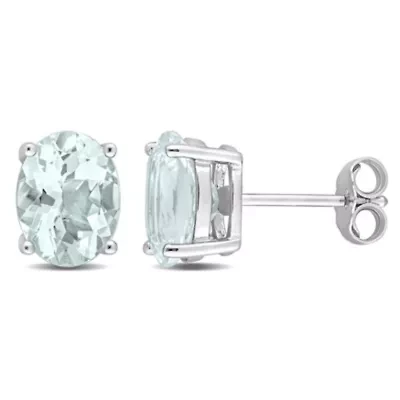 3 CT TGW Oval Aquamarine Earrings in Sterling Silver