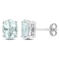 3 CT TGW Oval Aquamarine Earrings in Sterling Silver