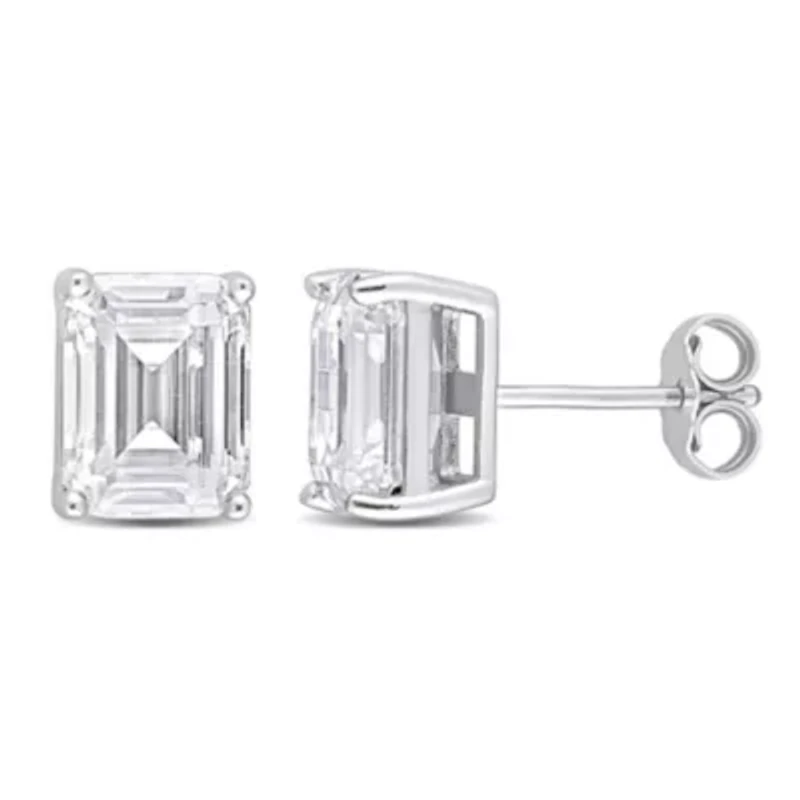 Lab Created 4.8 CT TGW Emerald Cut Created Moissanite Stud Earrings in Sterling Silver