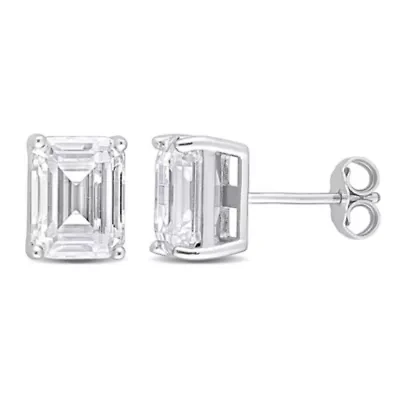 Lab Created 4.8 CT TGW Emerald Cut Created Moissanite Stud Earrings in Sterling Silver