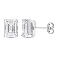 Lab Created 4.8 CT TGW Emerald Cut Created Moissanite Stud Earrings in Sterling Silver