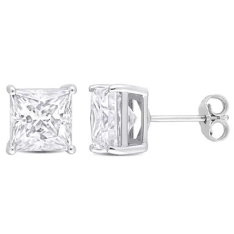 Lab Created 6 CT TGW Princess Cut Created Moissanite Stud Earrings in Sterling Silver