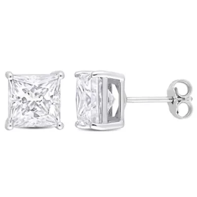 Lab Created 6 CT TGW Princess Cut Created Moissanite Stud Earrings in Sterling Silver