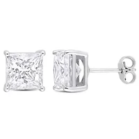 Lab Created 6 CT TGW Princess Cut Created Moissanite Stud Earrings in Sterling Silver