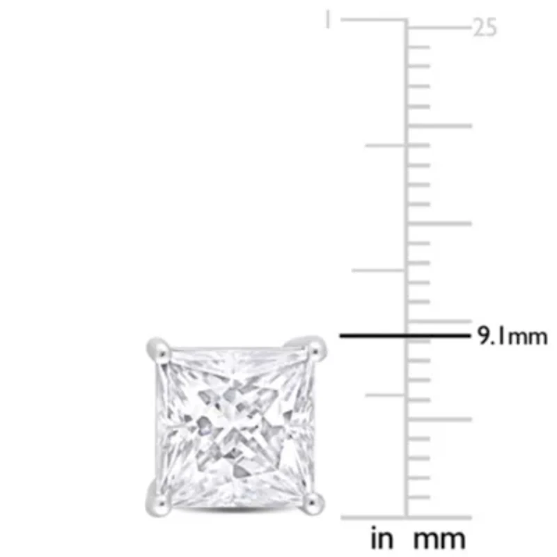 Lab Created 6 CT TGW Princess Cut Created Moissanite Stud Earrings in Sterling Silver