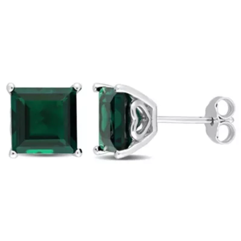 Lab Created 5.1 CT TGW Created Emerald Earrings Silver