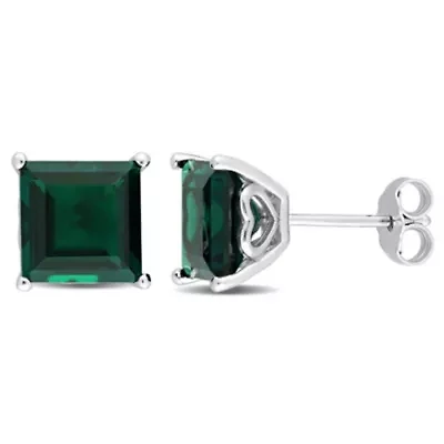 Lab Created 5.1 CT TGW Created Emerald Earrings Silver