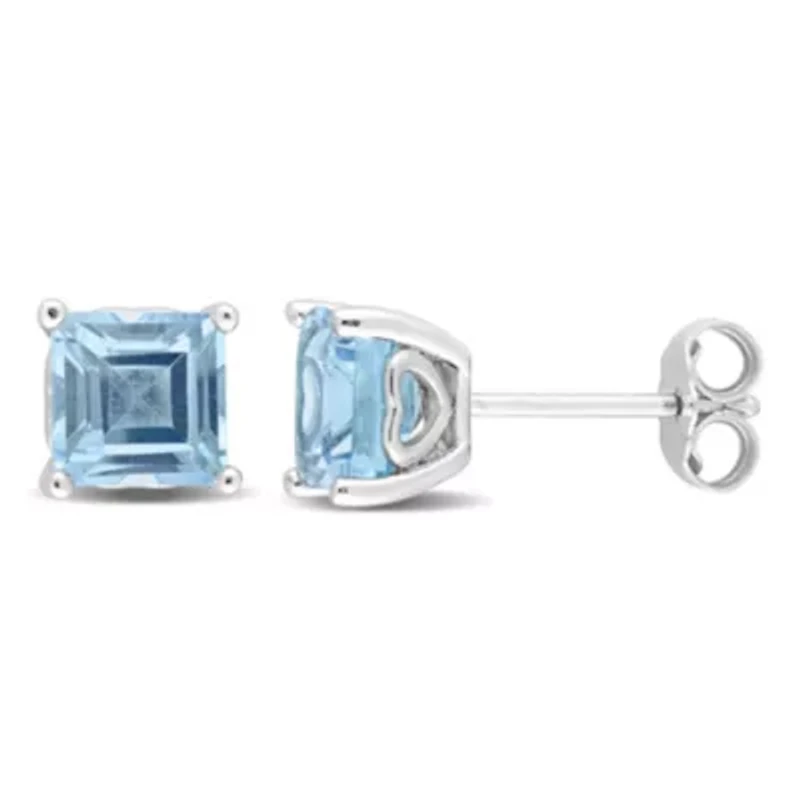 2.75 CT TGW Square Blue Topaz - Sky Earrings in Sterling Silver