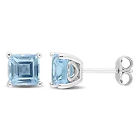 2.75 CT TGW Square Blue Topaz - Sky Earrings in Sterling Silver