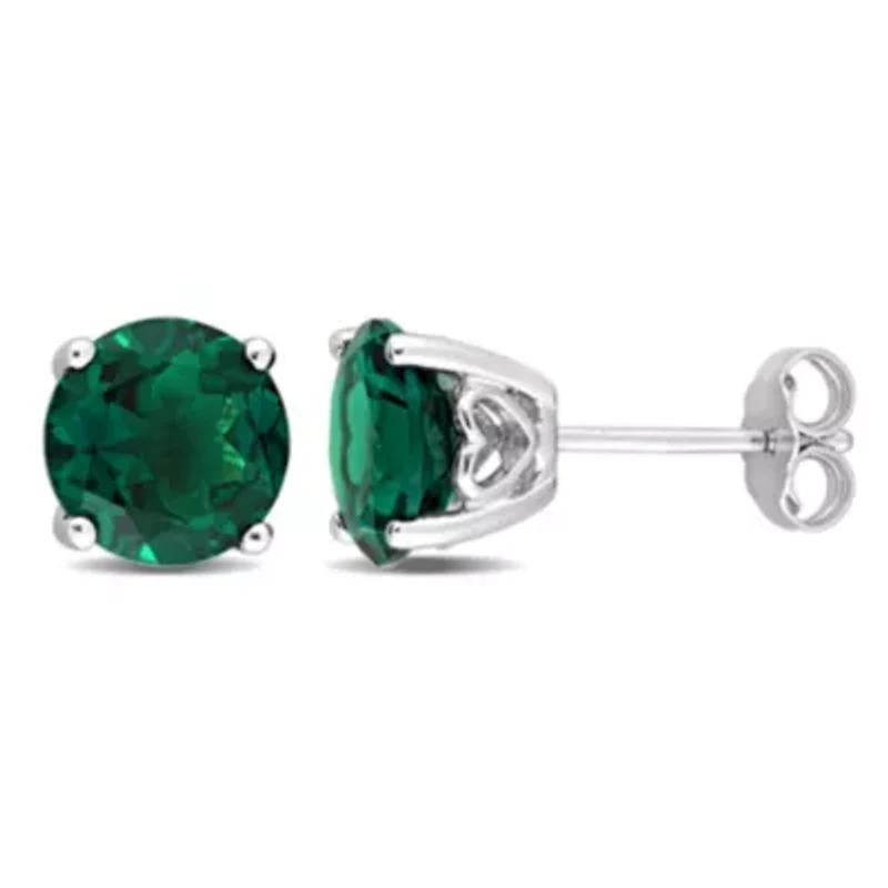 Lab Created 3.75 CT TGW Created Emerald Stud Earrings in Sterling Silver