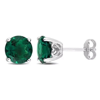 Lab Created 3.75 CT TGW Created Emerald Stud Earrings in Sterling Silver