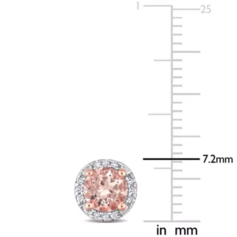 Morganite and Diamond Accent Halo Stud Earrings in Rose Plated Sterling Silver