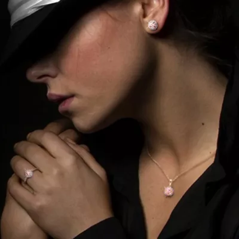 Morganite and Diamond Accent Halo Stud Earrings in Rose Plated Sterling Silver