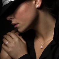 Morganite and Diamond Accent Halo Stud Earrings in Rose Plated Sterling Silver