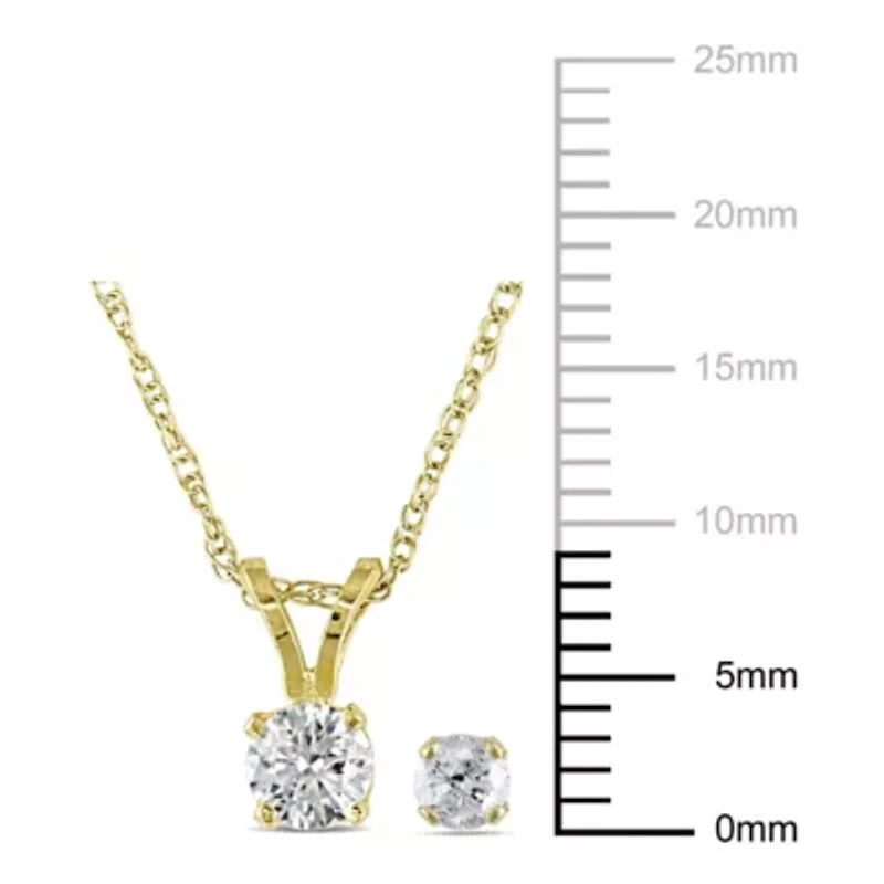 2-Pc Set of 1/2 ct. t.w. Diamond Solitaire Pendant with Chain and Stud Earrings in 14K Yellow Gold