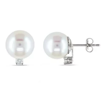 7-7.5MM Freshwater Cultured Pearl and 1/10 ct. t.w. Diamond Earrings in 14K White Gold