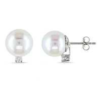 7-7.5MM Freshwater Cultured Pearl and 1/10 ct. t.w. Diamond Earrings in 14K White Gold