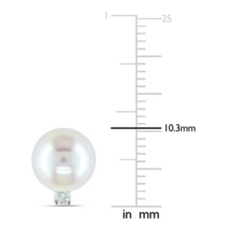 7-7.5MM Freshwater Cultured Pearl and 1/10 ct. t.w. Diamond Earrings in 14K White Gold