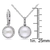 2-Piece Set of 8-8.5MM Freshwater Cultured Pearl and 1/3 ct. t.w. Diamond Earrings and Pendant with Chain in Sterling Silver