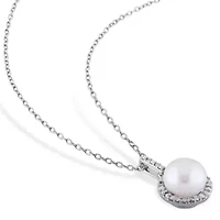 2-Piece Set of 8-8.5MM Freshwater Cultured Pearl and 1/3 ct. t.w. Diamond Earrings and Pendant with Chain in Sterling Silver