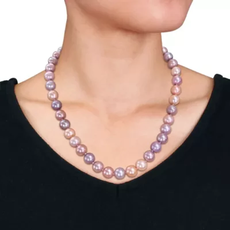 9-10MM Multi-Color Freshwater Cultured Pearl Necklace with Sterling Silver Ball Clasp