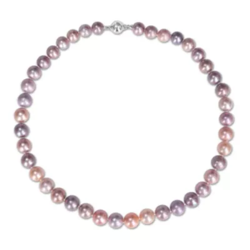 9-10MM Multi-Color Freshwater Cultured Pearl Necklace with Sterling Silver Ball Clasp