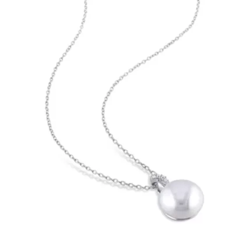 2-Piece Set of 10.5-12.5MM Freshwater Cultured Pearl and 1/10 ct. t.w. Diamond Earrings and Pendant with Chain in Sterling Silver