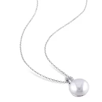 2-Piece Set of 10.5-12.5MM Freshwater Cultured Pearl and 1/10 ct. t.w. Diamond Earrings and Pendant with Chain in Sterling Silver