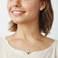 2-Piece Set of 6-8MM Freshwater Cultured Pearl and 4.83 ct. t.g.w. Created White Sapphire, Sky, Swiss and London Blue Topaz Earrings and Pendant with Chain in Sterling Silver