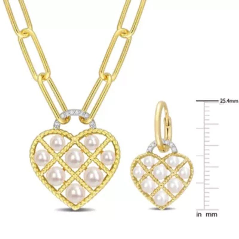 2-Piece Set of 2.5-5MM Freshwater Cultured Pearl and 1/10 ct. t.w. Diamond Earrings and Pendant with Chain in Yellow Plated Sterling Silver