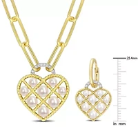 2-Piece Set of 2.5-5MM Freshwater Cultured Pearl and 1/10 ct. t.w. Diamond Earrings and Pendant with Chain in Yellow Plated Sterling Silver