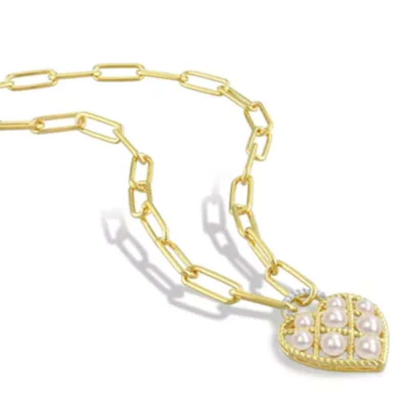 2-Piece Set of 2.5-5MM Freshwater Cultured Pearl and 1/10 ct. t.w. Diamond Earrings and Pendant with Chain in Yellow Plated Sterling Silver