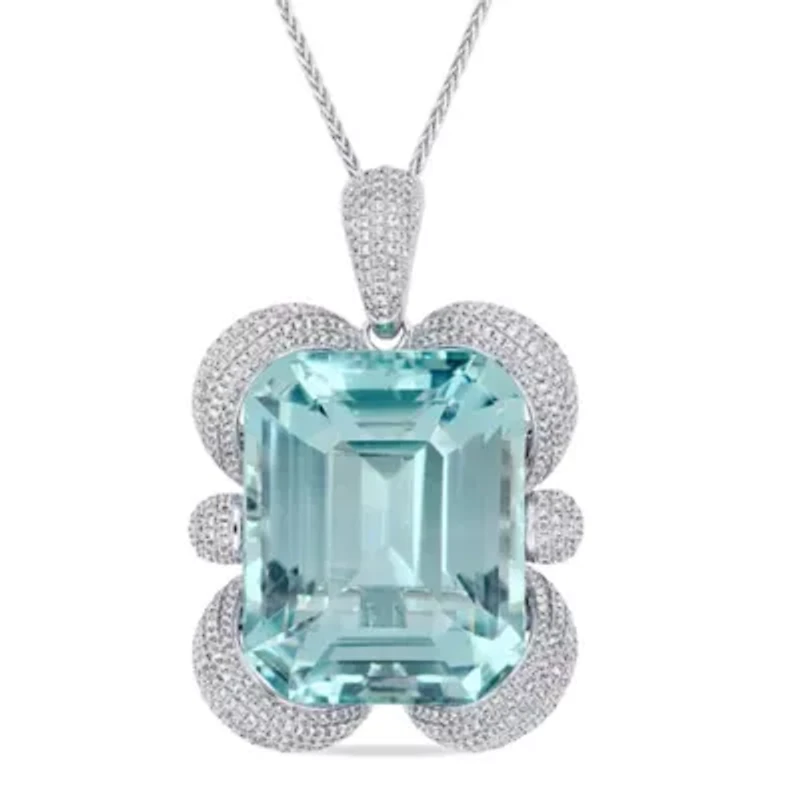 125 ct. t.g.w. Sky Blue Topaz and 4.49 ct. t.w. Diamond Pendant with Chain in 14K White Gold