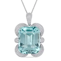 125 ct. t.g.w. Sky Blue Topaz and 4.49 ct. t.w. Diamond Pendant with Chain in 14K White Gold